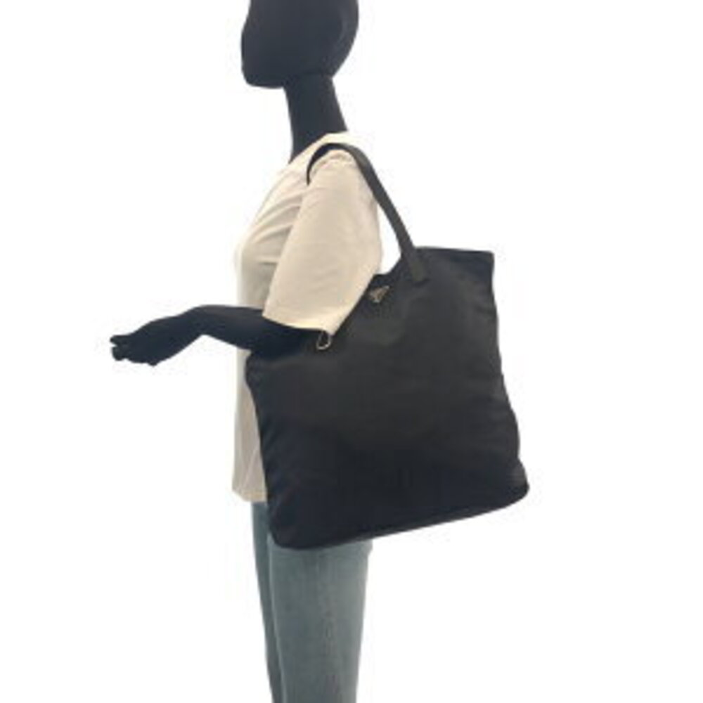 Prada nylon bag Tessuto black leather tote logo plate Saffiano triangular - Picture 9 of 10